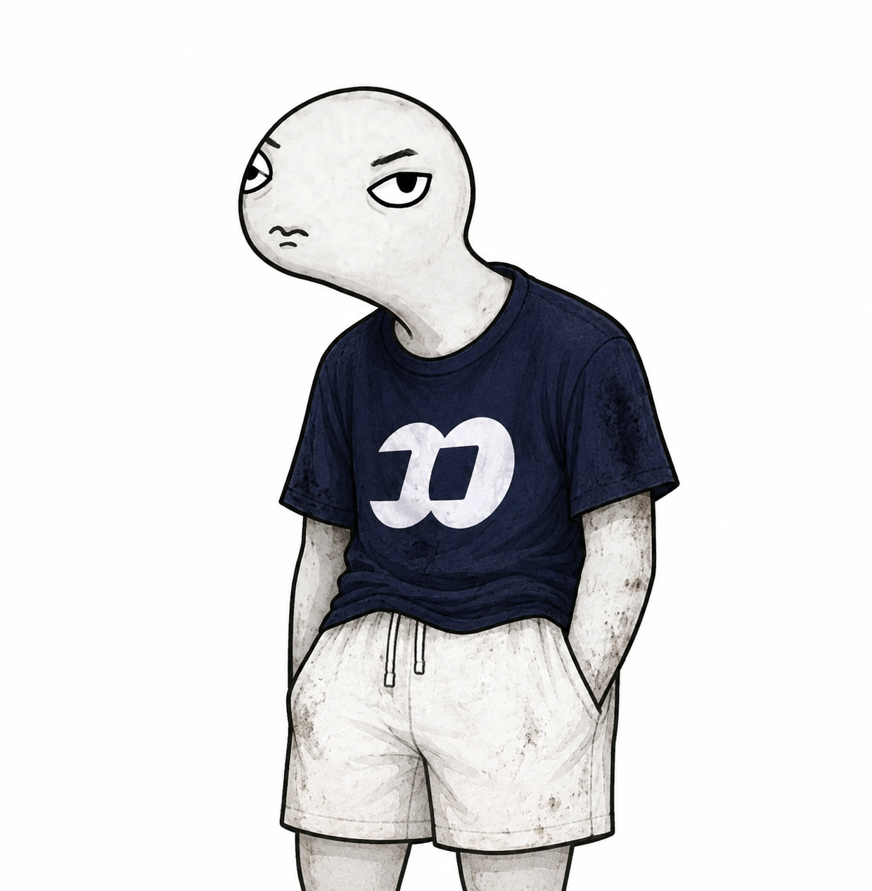 The $normie mascot: an unbothered everyman in a navy tee, hands in his pockets